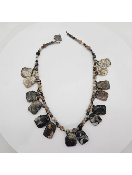 None Jewelry - Natural Gemstone 925 Sterling Silver Beaded Multi Color Necklace 15"